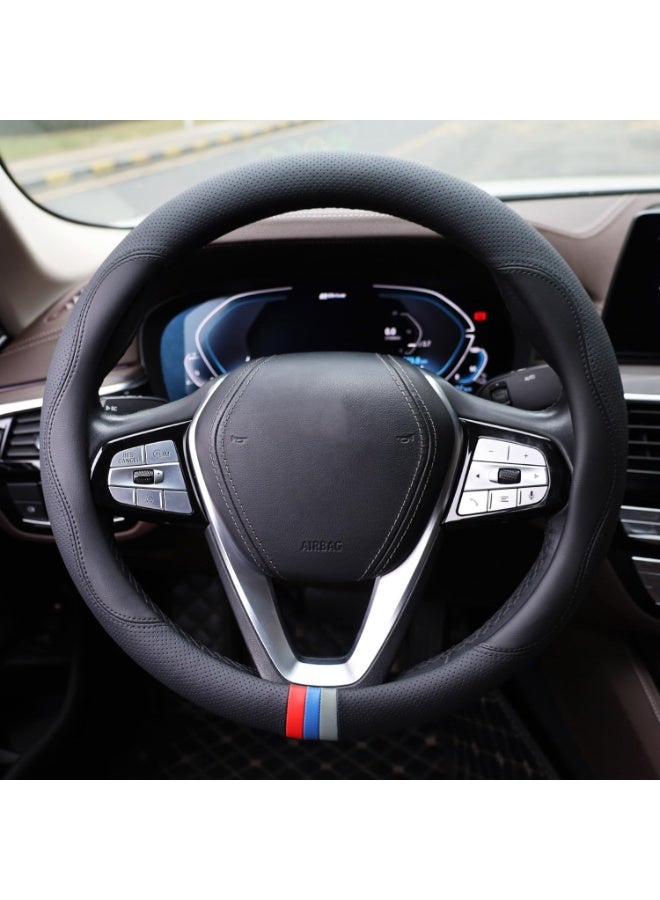 غطاء عجلة القيادة للسيارة لـ BMW X3 X5 X7 3 5 Series 328i 528i 535i 530i 540i 320i 325i 330i X1 X2 X4 X6 1 2 4 6 7 8 M2 M3 M4 M5 Series e90 e60 f30 e46 ملحقات، جلد أسود-14 1/2"-15" - Image 1